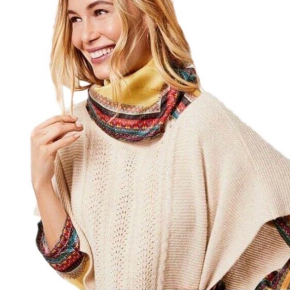 NWT Johnny Was Thea Cable Knit Cashmere Linen Cover Up Poncho